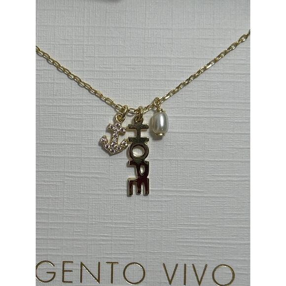 Pavé Hope , Pearl & Anchor Multi Charm Pendant Neck in 18K Gold Plated SS - Picture 4 of 5